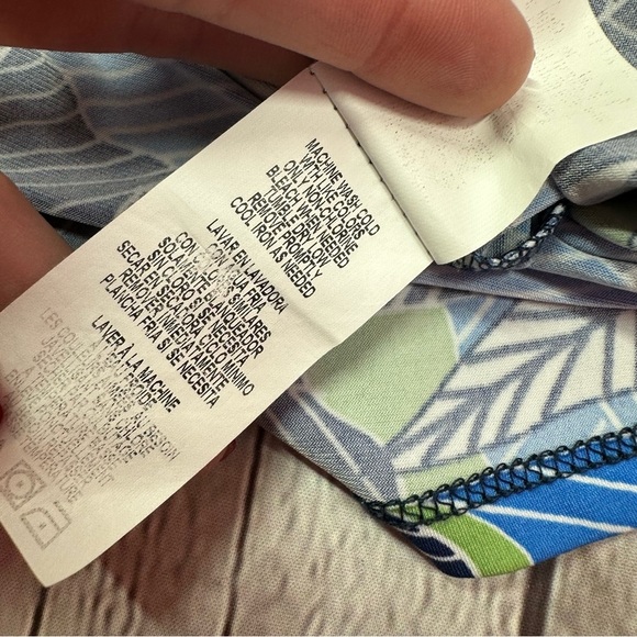 the look Chic Blue Green tropical Floral Dress sz XL 3/4 sleeve bateau neck - Picture 9 of 9